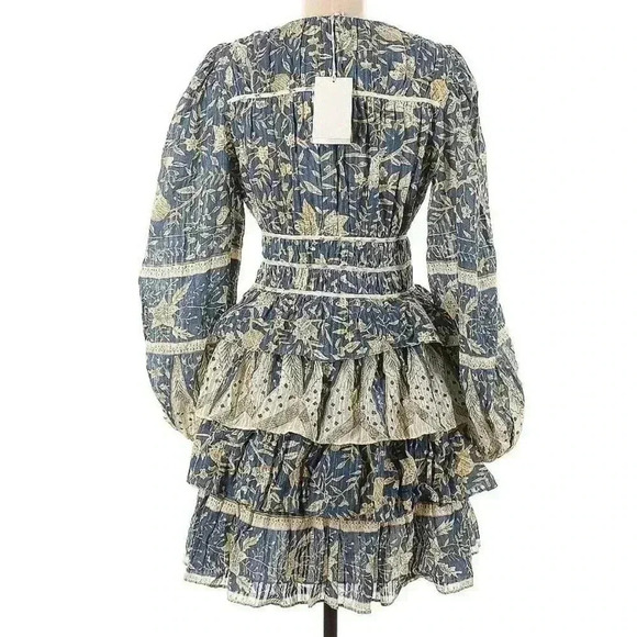 Ulla Johnson Dress Nina Floral Print Mini Ruffle Tiered Corset Tie 6 Blue NWT - Picture 7 of 8